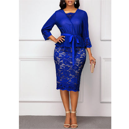 Summer Autumn Dress Women Casual Plus Size Slim Patchwork