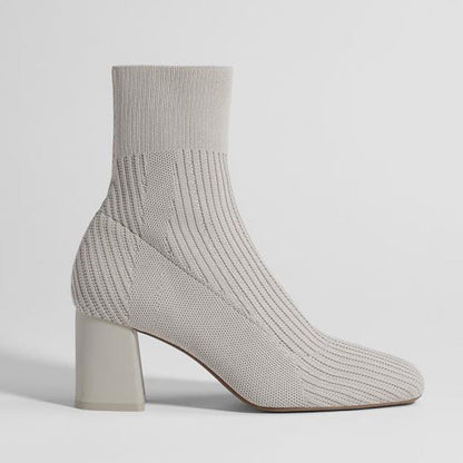 Square Toe All-Match High-Heel Knitted Stretch Sock Boots