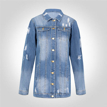 Mid-length Dark Ripped Denim Trench Coat