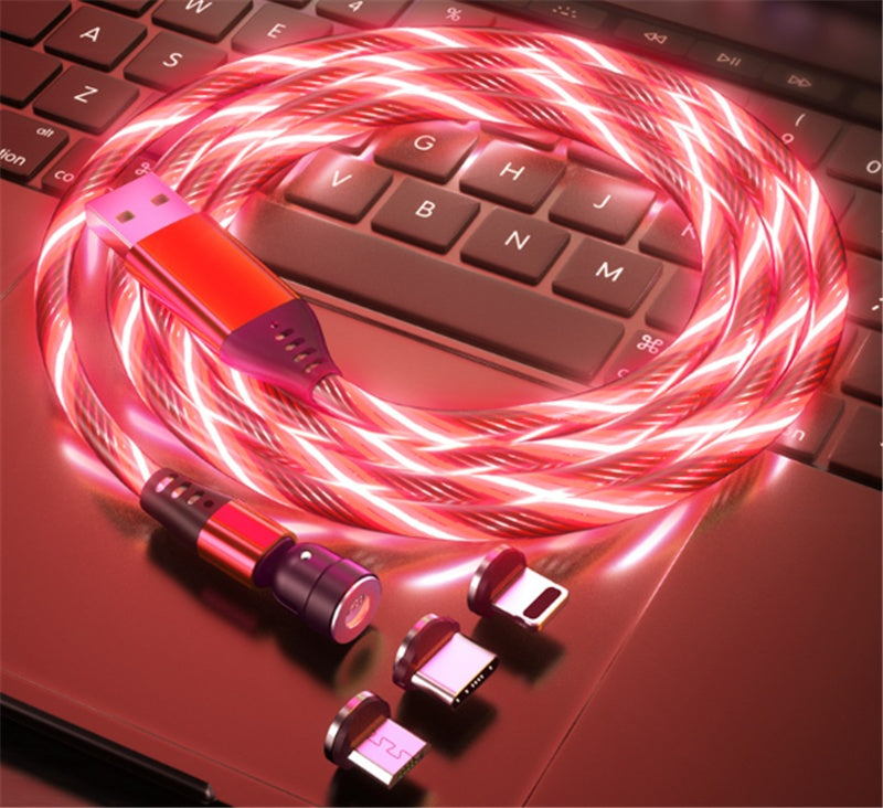 540° Rotating LED Magnetic Charging Cable - 3A Fast Charge for iPhone, USB-C & Micro USB