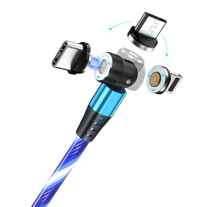 540° Rotating LED Magnetic Charging Cable - 3A Fast Charge for iPhone, USB-C & Micro USB