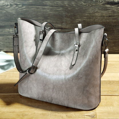 Simple Oil Wax Leather Messenger Shoulder Bags Women's High Capacity Portable Tote Bag