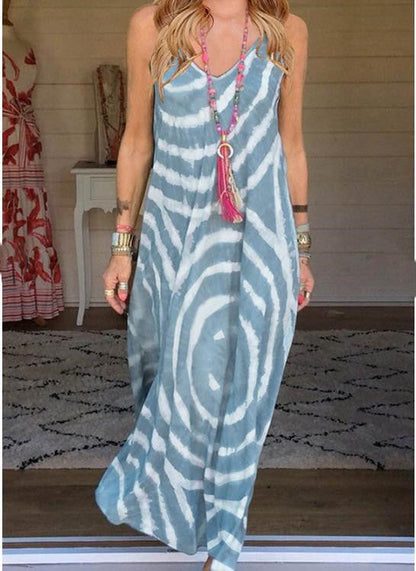 Bohemian Summer V Neck Strap Print Dress Women