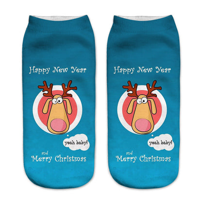 New 3D Printed Christmas Pattern Women's Boat Socks