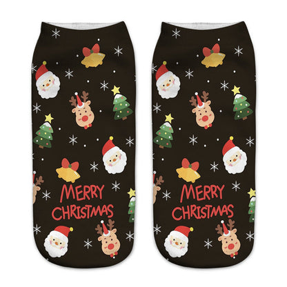 New 3D Printed Christmas Pattern Women's Boat Socks