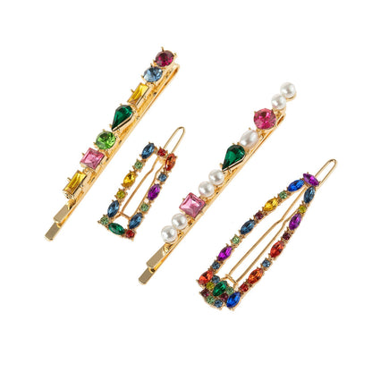 Alloy Diamond Hair Clip 4-piece Set Women's Straight Clip Pearl Hair Clip