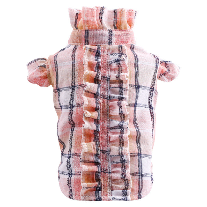 Summer Thin Pet Clothes Cat Clothes Wood Ear Check Shirt