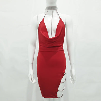 Rhinestone Sparkle Patchwork Neck Dress