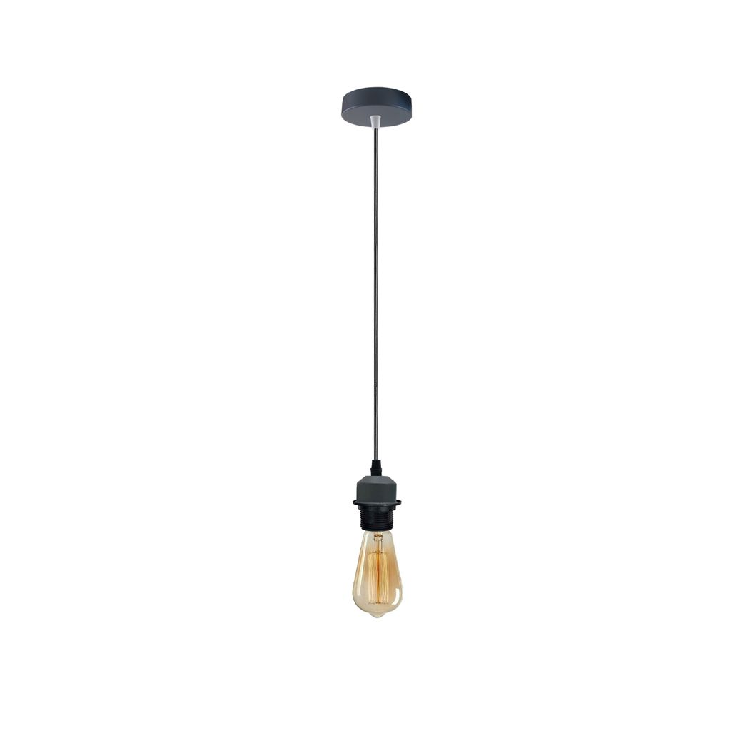Industrial Grey Pendant Light Fitting, Lampshade Addable E27 Lamp Holder UK Holder Fitting Set With PVC Cable.