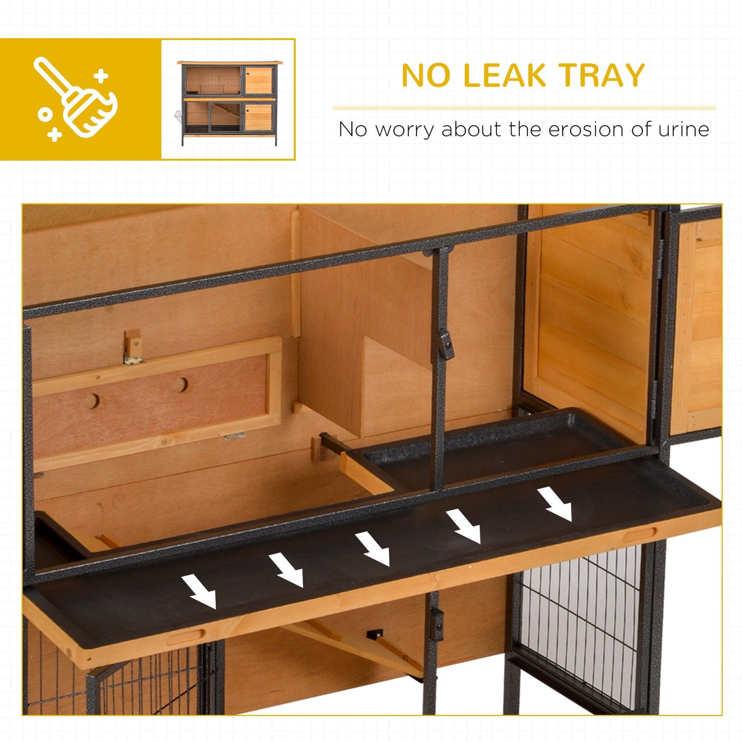 PawHut Rabbit Hutch Outdoor Guinea Pig Hutch Bunny Cage Metal Frame with  No-Leak Tray Openable Roof Light Yellow 122 x 50 x 101cm