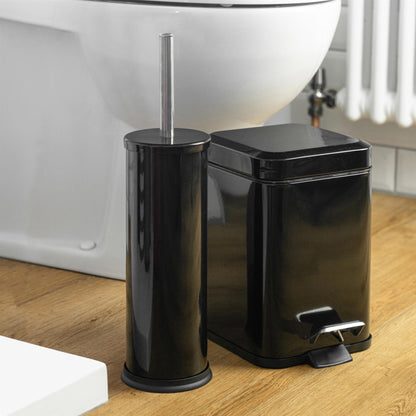 Black Round Toilet Brush & Square Bin Set