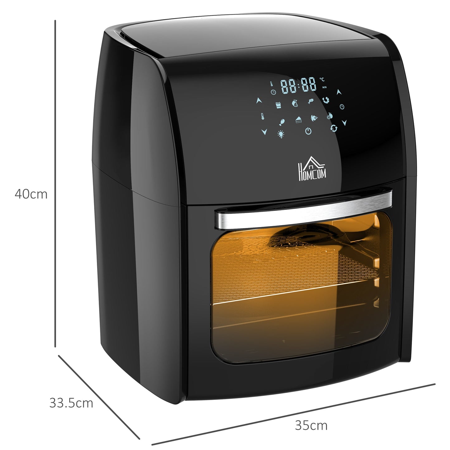 HOMCOM 12L 8 in 1 Digital Air Fryer Oven with Roast, Bake, Dehydrate, 8 Preset Modes, Rapid Air Circulation, Timer, Inner Light, Memory Function, 1800W, Dish Wash Accessory, Black