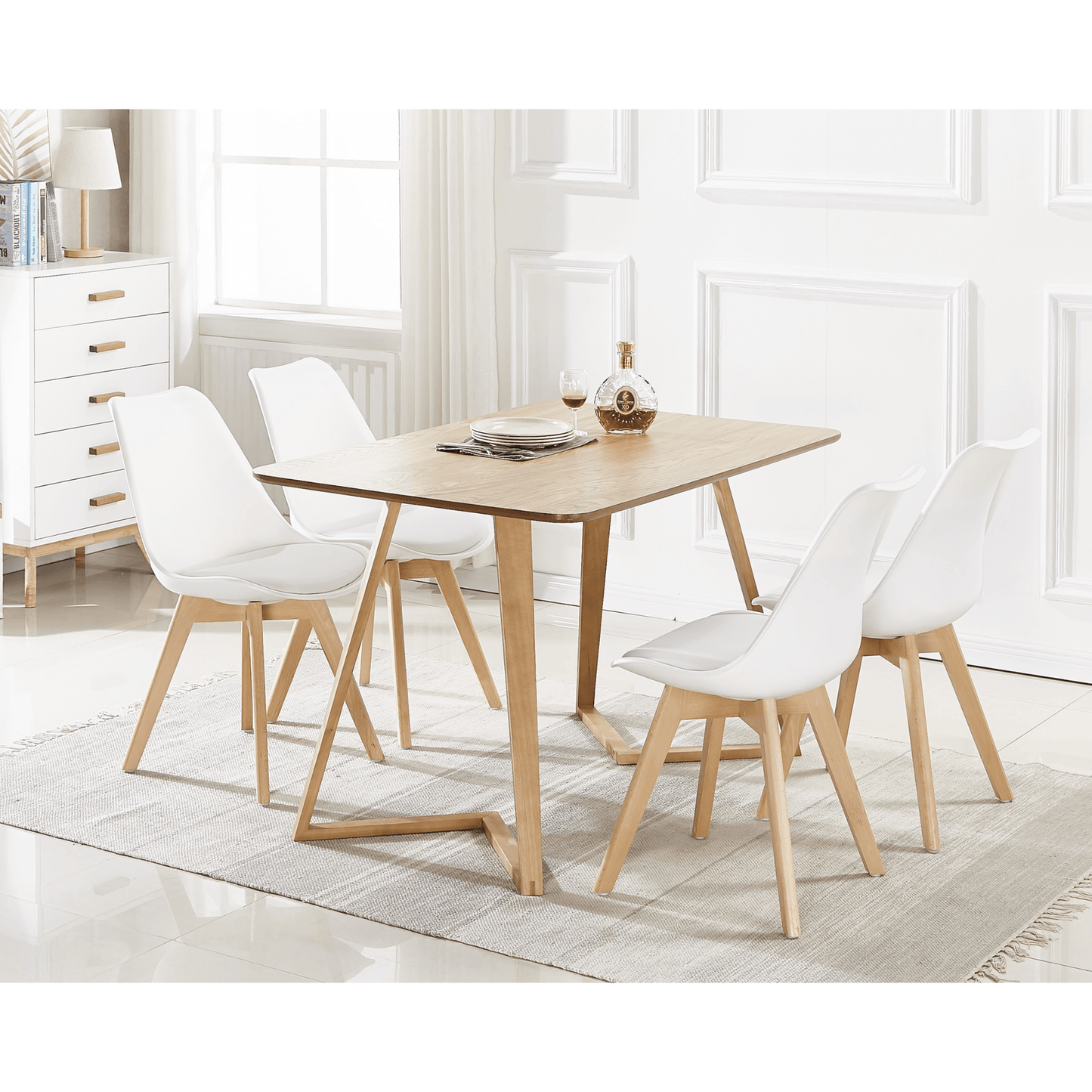 Dallas Scandinavian-inspired Dining Table -Easy Clean Wooden Table Top with Wooden Legs