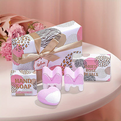Luxurious Rose & Lavender Bath Bomb Set - 3 Handmade Bombs, Soap Bar & Petals - Perfect for Birthdays, Mother's Day, Valentine's Gifts