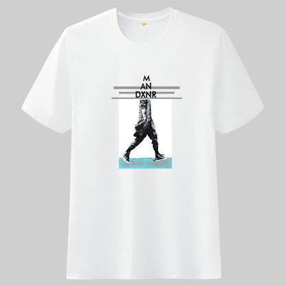 Loose trend half-sleeved white collar round neck T-shirt