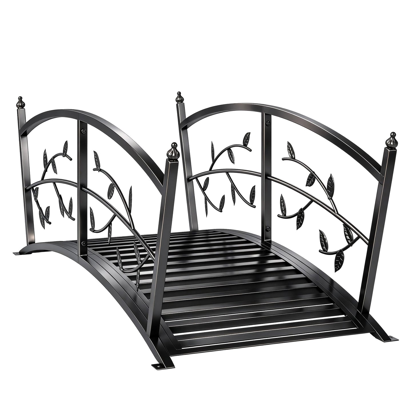 Outsunny 1.2M Metal Garden Bridge with Safety Railings, Outdoor Pond Bridge, Arch Decorative Footbridge for Creek Stream