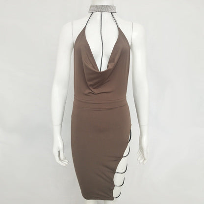 Rhinestone Sparkle Patchwork Neck Dress
