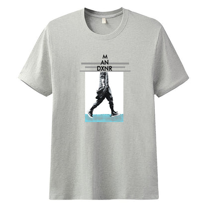 Loose trend half-sleeved white collar round neck T-shirt