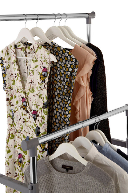 Ralesi Grey And Chrome Finish Double Clothes Hanging Rail With Wheels