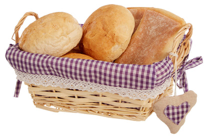 Orla Purple Gingham Lining Small Rectangular Willow Bread Basket