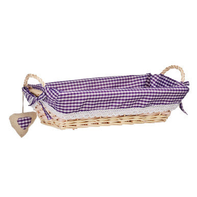 Orla Purple Gingham Lining Large Rectangular Willow Bread Basket