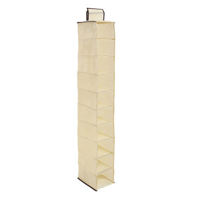 Tavia Cream Brown Trim 10 Section Hanging Shoe Organiser