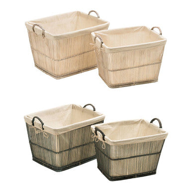 Ezell Rattan and Bamboo White Washed Set Of 2 Storage Baskets