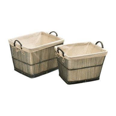 Ezell  Washed Grey Rattan and Bamboo Set Of 2 Storage Baskets