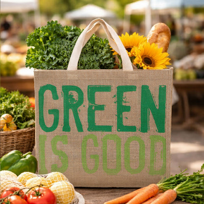 Jade Green Is Good Jute Shopping Bag