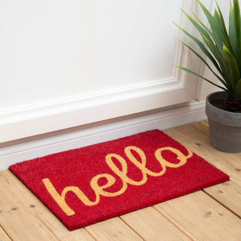 Red Hello Coir Doormat