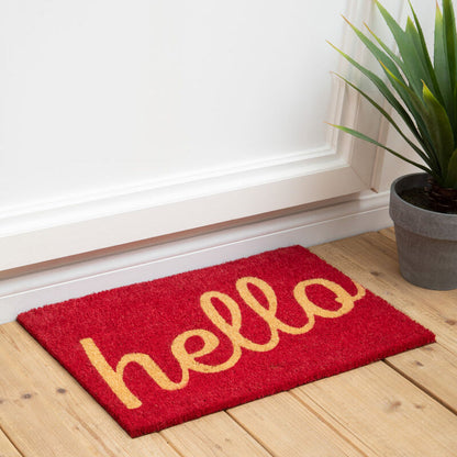 Red Hello Coir Doormat