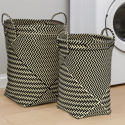 Nautical Set Of Two Black And White Woven Storage Baskets