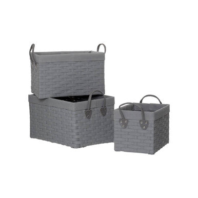 Lida Set Of 3 Lattice Grey Rectangular Storage Baskets