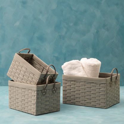 Lida Set Of 3 Lattice Grey Rectangular Storage Baskets