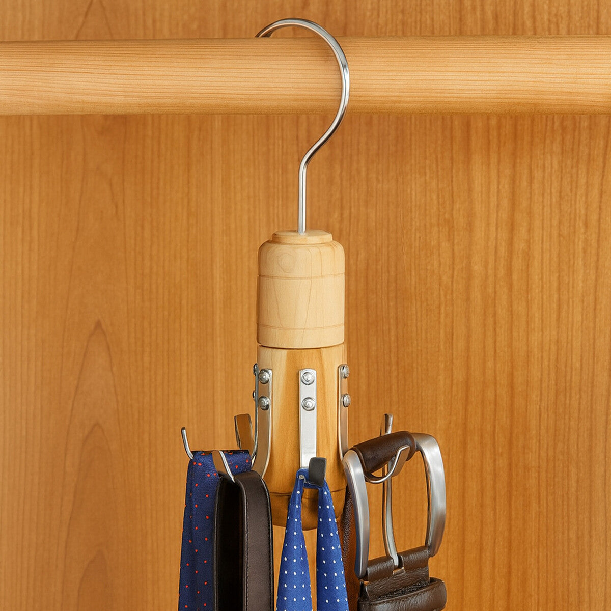 The Dandy Sparrow Cedar Wood 6 Hook Tie And Belt Hanger