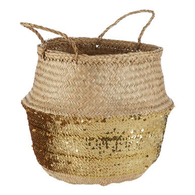 Gold Sequin Small Seagrass Basket