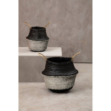 Black And Silver Small Seagrass Basket