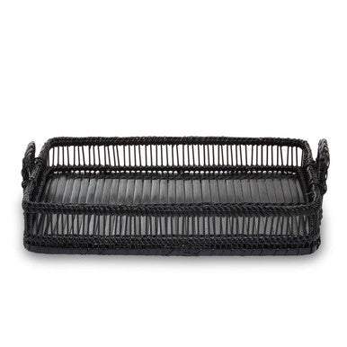 Ezell Black Rattan And Bamboo Rectangular Tray
