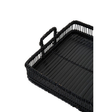 Ezell Black Rattan And Bamboo Rectangular Tray