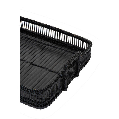 Ezell Black Rattan And Bamboo Rectangular Tray