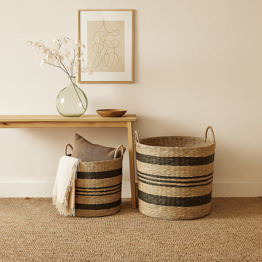 Arles Set of 2 Seagrass Baskets with Black Stripes