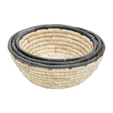 Set of 3 Palm Leaf Baskets with Black Trim | Lidi