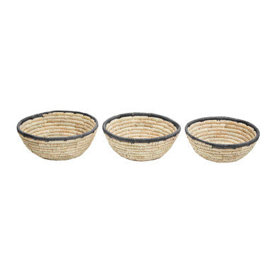 Set of 3 Palm Leaf Baskets with Black Trim | Lidi