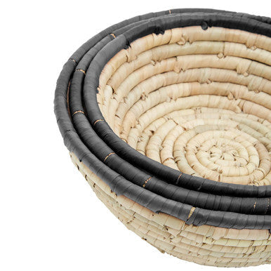 Set of 3 Palm Leaf Baskets with Black Trim | Lidi