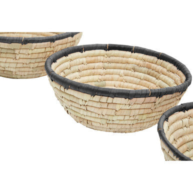 Set of 3 Palm Leaf Baskets with Black Trim | Lidi