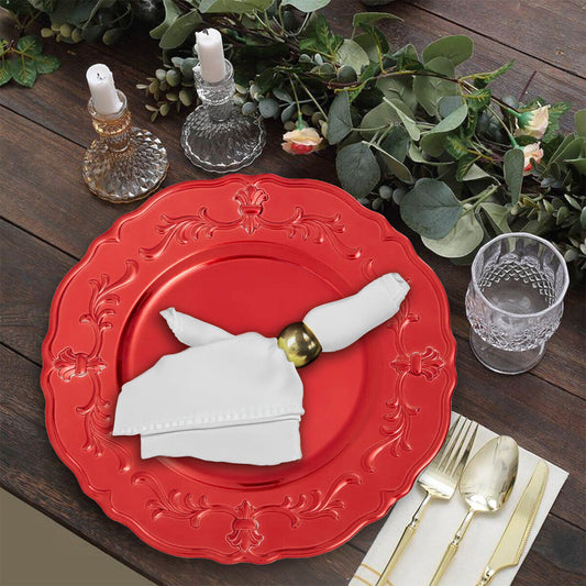 Set of Four 33cm Dia Red Finish Baroque Charger Plates
