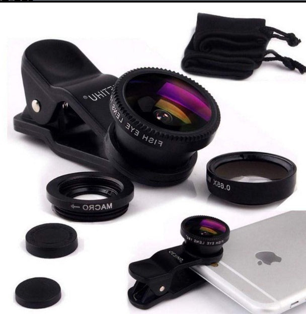 Universal Fisheye Lens 3 in 1 Mobile Phone Clip Lenses Fish