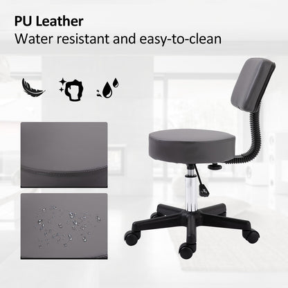 HOMCOM Beautician's Swivel Salon Chair w/ Padded Seat Back 5 Wheels Adjustable Height Salon Hairdressers Tattoo Spa Rolling Cushion Professional 35cm Grey