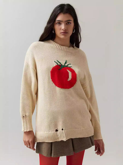 Women's Round Neck Sweater Loose-fitting Long Sleeve Sweater