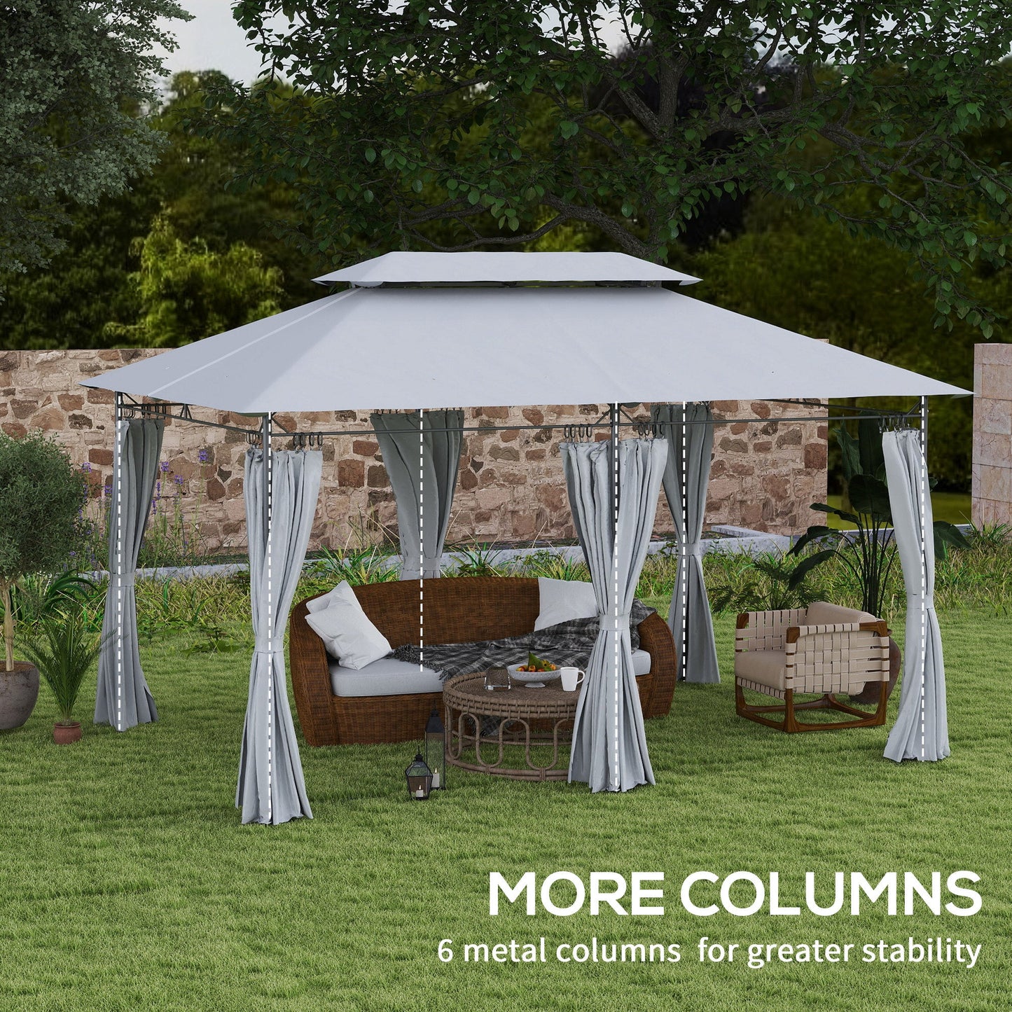 Outsunny 3 x 4m Metal Frame, Two-Tier Roof Gazebo - Dark Grey